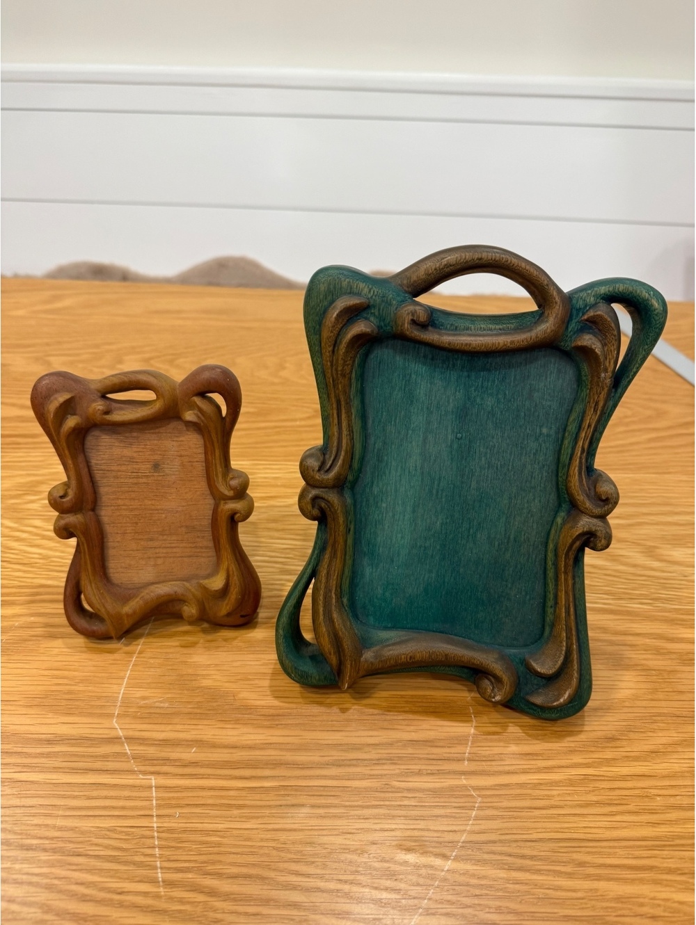 Set of Two Vintage Wooden Decorative Picture Frames with Ornate Curved Design